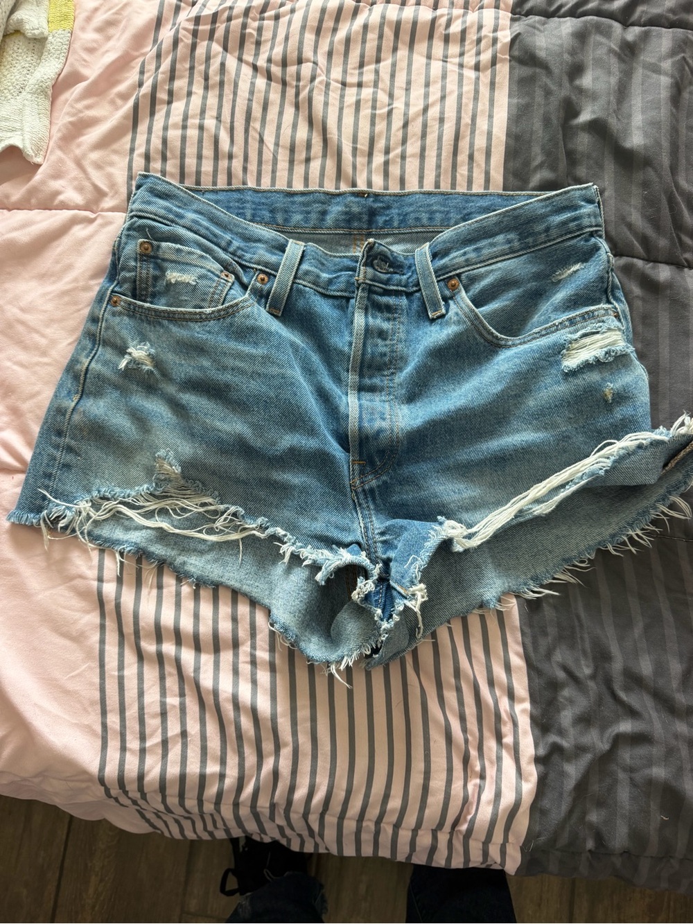 Levi's Light Blue Distressed High-Rise Denim Shorts